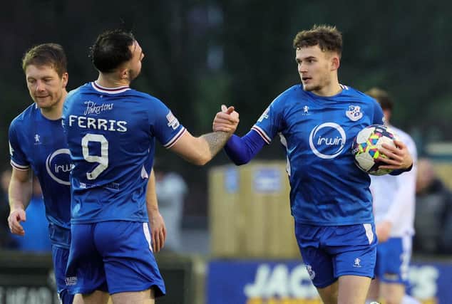 Loughgall's Benji Magee celebrates with Nathaniel Ferris after scoring against Linfield last month. PIC: David Maginnis/Pacemaker Press