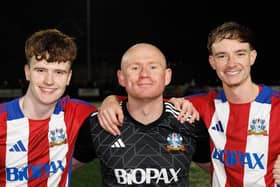 Ballymacash Rangers defender-turned-goalkeeper Eamonn Hughes (centre). (Photo by Paul Harvey/Ballymacash Rangers FC)