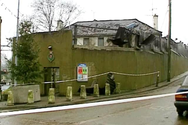 The aftermath of the IRA's bombing of nearby Fintona police station in 1993