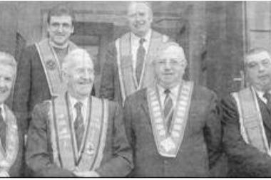 Pictured in 2004 opening the new hall with Bro McLernon at the proceedings were Most Worshipful Bro. Robert S. Saulters, Grand Master, Right Worshipful Bro. Robert A. McIlroy, County Grand Master of Co. Antrim, Wor. Bro. John McGregor, WM1196, John A.McGregor, who presented the key, Bro. Rev. Stephen Dickinson, Grand Chaplain, who dedicated the hall and Wor. Bro. William Johnston, WDM, Ballycastle