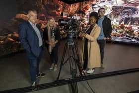 Richard Williams, CEO of Northern Ireland Screen, Leesa Harker, writer and former Northern Ireland Screen trainee script editor, Esther Katasi, CINE scheme participant and Gavin Kelly, Northern Ireland Screen facilities and sustainability manager