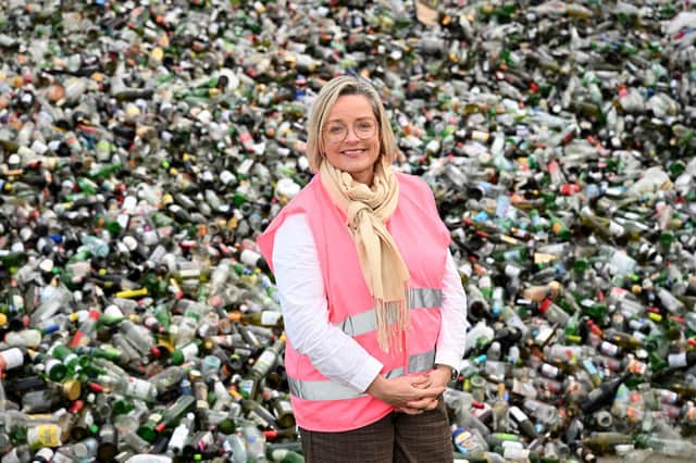 Nicola Carruthers at the Bryson recycling plant in Mallusk, Co Antrim. Ms Carruthers, from the  Keep Recycling Local  group, has emphasised the importance of sorting recyclable waste to ensure it can be quickly and efficiently recycled