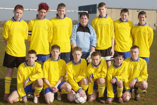 Blackpool and District Youth League Football. Spirit of Youth v Our Lady Under 15's in 2003. L-R Back Row: Mike Scott, Paul Kennedy, Adam McKnight, Tony Williams, Mike Steele, Steven Beatty and Mike Kershaw. Front L-R Glen Higham, James Carr, Ben Kelly, Anthony Kibbler, Ben Wilson and Tony Benn.