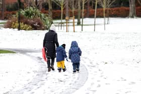 Well kitted out for the snow at Wallace Park in Lisburn on Tuesday 16 January 2024. Picture by Jonathan Porter  / PressEye
