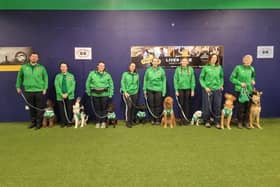 The Northern Ireland Crufts team which will be competing on Friday. Pictured are Mick McCurry with Tucker the Lagotto, Daisy Mulcahy and her Collie Ben, Ema O' Hare and Salsa the Mudi, Aimee Henry and Ezra the Cockapoo, Brenda Patterson and her Golden Retriever Jodie, Tori and her Bishon Heidi, Lisa Craig and her Golden Retriever Evie and Ruth Carpenter and her Dutch Shepard Cross