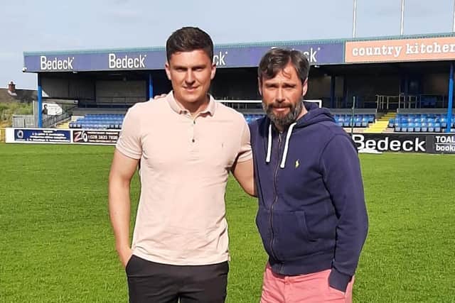 Glenavon boss Gary Hamilton welcomes Stephen Teggart to Mourneview Park on a three-year deal. Picture: Glenavon FC website