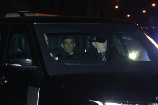 Prime Minister Rishi Sunak arriving at a hotel near Belfast where he is set to hold talks with Northern Ireland political leaders. Picture date: Thursday December 15, 2022.