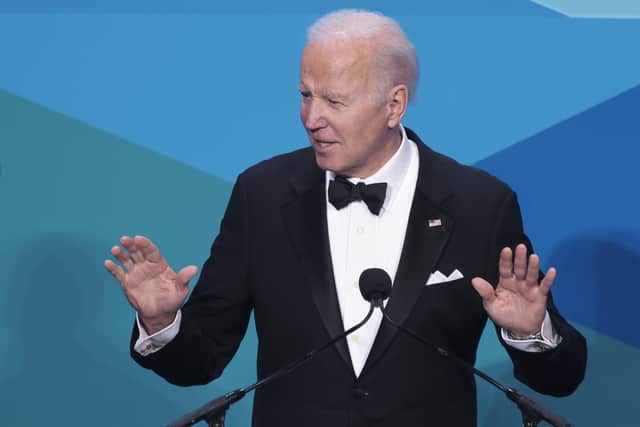 US President Joe Biden speaks at the Ireland Funds 30th National Gala at the National Building Museum in Washington DC during Taoiseach Micheal Martin visit to the US for St Patrick's Day. Picture date: Wednesday March 16, 2022.