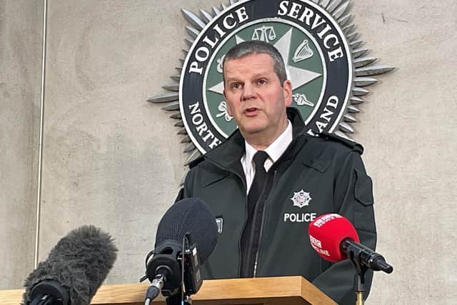 PSNI Assistant Chief Constable Chris Todd at PSNI headquarters in Knock, east Belfast speaks to media about a data breach involving officers and civilian staff. Photo: Rebecca Black/PA Wire
