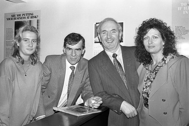 Loan specialists Eureka Finance, at the end of February 1992, extended their operations in North Down by opening new premises in the Bangor are to cope with the ever-increasing demand for their type of personal loan scheme where repayments could be collected at home or alternatively through a banker’s order. Billy Power, head of Eureka Finance, hoped to announce the opening of further offices in Newtownards and Holywood. Pictured are Billy Powers, second right, proprietor of Eureka Finance, Grays Hill, Bangor, with, from left, Jackie Finegan, Jim McMillan, manager, and company secretary Jean Powers. Picture: News Letter archives