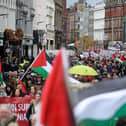 Palestine support protest in Belfast on 28 October 2023. Photo: Declan Roughan / Press Eye