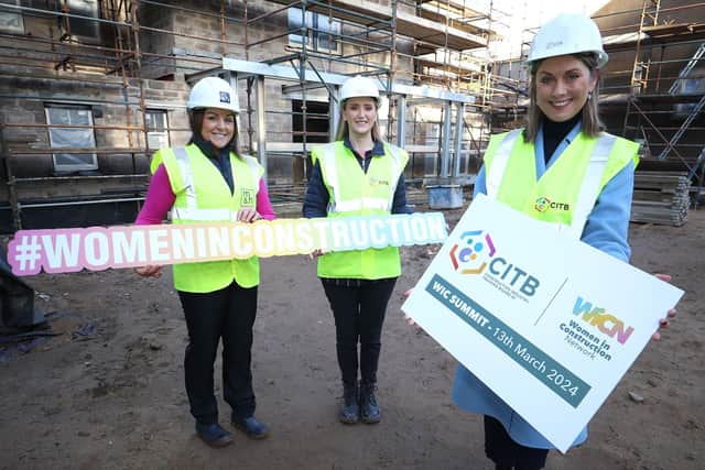 Helping to officially launch the Construction Industry Training Board NI (CITB NI) and the Women in Construction Network third Women in Construction Summit at Dunluce Lodge are Rotha O’Boyle Martin & Hamilton Construction, Rachel Dorovatas from CITB NI and summit host Sarah Travers