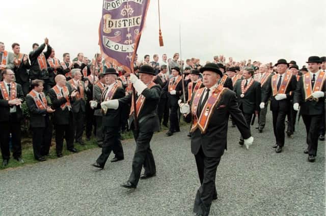 An Orange lodge from Portadown on parade.  Photo: Brian Little/PA