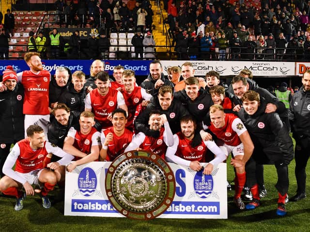 Larne with the County Antrim Shield. PIC: Andrew McCarroll/ Pacemaker Press