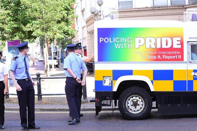 PSNI and Garda at a previous Pride in Belfast. The PSNI livery was changed for the annual event but it is important police don't take sides in something political like Pride
Picture by Arthur Allison.