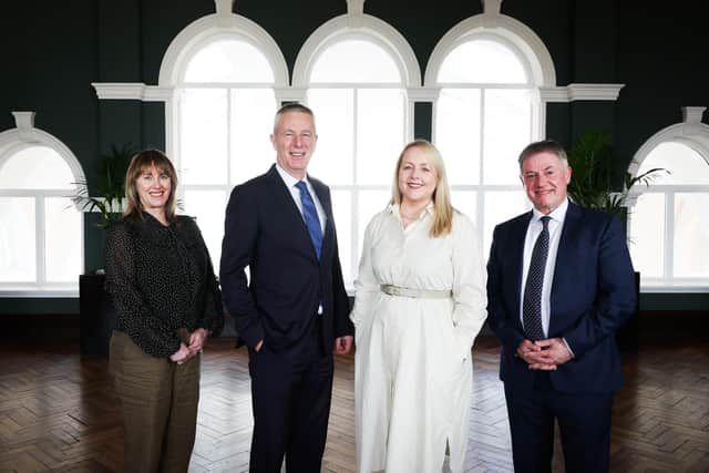 IoD NI representatives Heather White, nations manager; John Hansen, incoming chair Kirsty McManus, nations director and Gordon Millian, outgoing chair