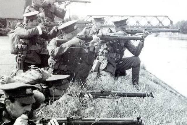 BEF riflemen at the Battle of Mons on August 23 1914, the first major British engagement of the Great War