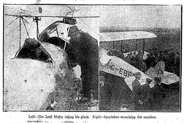 A photograph from the News Letter in May 1924 it shows the Lord Mayor taking his place, left. And spectators inspecting the machine, right. Picture: News Letter archives/Darryl Armitage