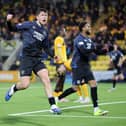 Rangers' Mikey Moore celebrates after scoring his side's second goal during the William Hill Premiership match at The Home of the Set Fare Arena, Livingston. (Photo by Steve Welsh/PA Wire)