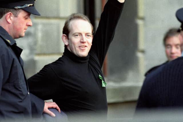 Pearse McAuley is led away from Dublin High Court after a failed bail bid in 1995. Convicted garda killer McAuley has been found dead at his home in Tyrone. The body of McAuley, who was in his late 50s, was discovered at a property in Strabane on Monday. He was sentenced to 14 years in jail for the manslaughter of Detective Garda Jerry McCabe, who was shot dead by an IRA gang during a raid on the post office in Adare, Co Limerick, in June 1996