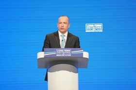 Northern Ireland Secretary Chris Heaton-Harris delivers his address during the Conservative Party annual conference at Manchester Central. Mr Heaton-Harris said that business "truly recognises" the opportunities that exist due to the Windsor Framework