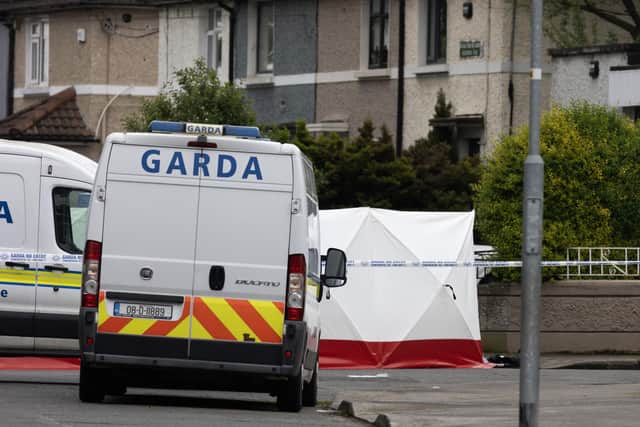 A Garda forensic tent at the scene on Knocknarea Rd in the Drimnagh area of south Dublin, where a man has died following a shooting  in the early hours of Monday. Three men have been arresting following the incident. Picture date: Monday May 6, 2024. PA Photo. See PA story IRISH Shooting. Photo credit should read: Evan Treacy/PA Wire