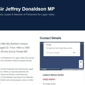 DUP website's party leader profile page on Sir Jeffrey Donaldson