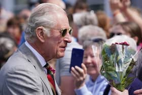 King Charles III during a visit to Market Theatre Square, Armagh, Co Armagh, as part of a two day visit to Northern Ireland. Picture date: Thursday May 25, 2023. PA Photo. See PA story ROYAL Ulster. Photo credit should read: Brian Lawless/PA Wire