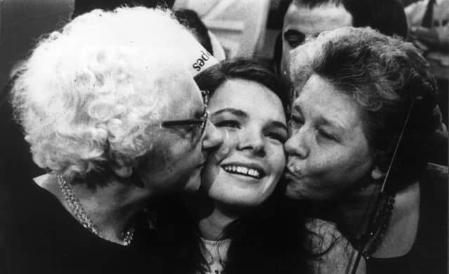 Irish Eurovision Song Contest winner Rosemary Brown, known as Dana (Dana Rosemary Scallon), celebrates in Amsterdam in 1970