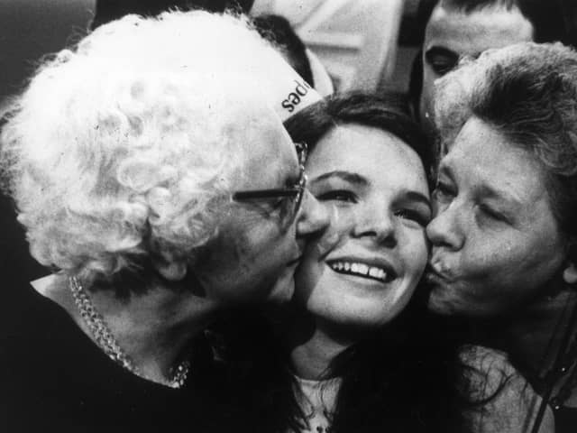 Irish Eurovision Song Contest winner Rosemary Brown, known as Dana (Dana Rosemary Scallon), celebrates in Amsterdam in 1970