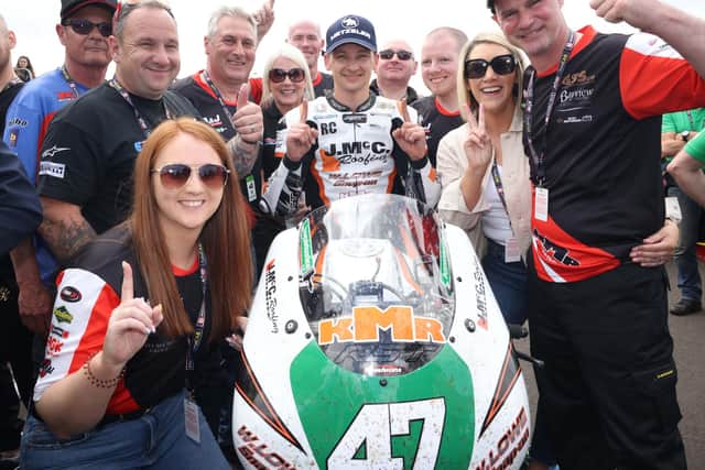 Richard Cooper rode a Ryan Farquhar-prepared Kawasaki Supertwin for the J McC Roofing team at the North West 200 last year.