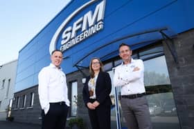 Keady-based SFM Engineering drives ambitious growth with £3.5m support from Bank of Ireland. Pictured are Barry Breen, technical director, SFM Engineering, Diane McCall, senior business manager, Bank of Ireland UK and Paul Breen, managing & commercial director, SFM Engineering.