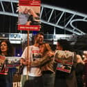Families and friends of about 240 hostages held by Hamas in Gaza yesterday calling for Israeli Prime Minister Benjamin Netanyahu to bring them home during a demonstration in Tel Aviv, Israel