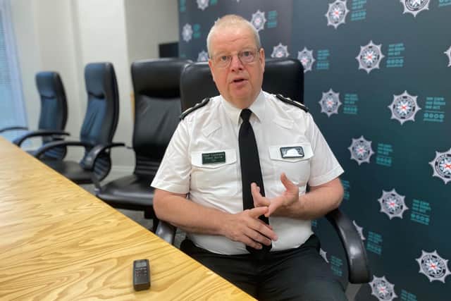 PSNI chief constable Simon Byrne at PSNI HQ in Belfast. Politicians have been warned by the chief constable that they need to "stop the rot" of budget cuts to protect policing in Northern Ireland. Picture date: Wednesday June 28, 2023.