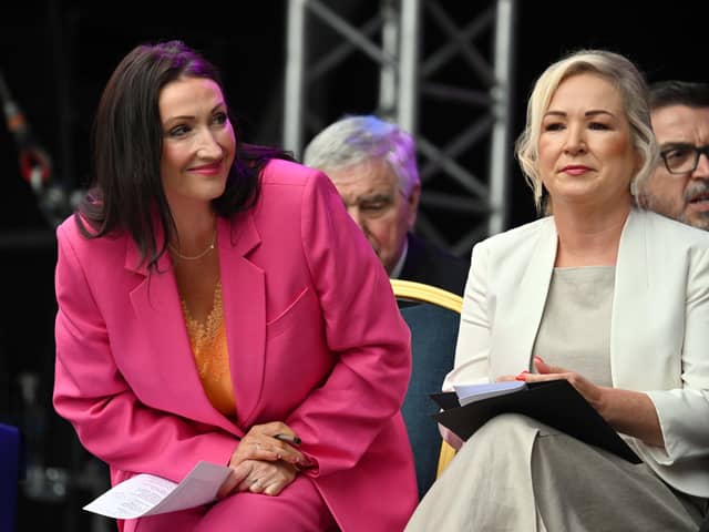 First Minister Michelle O'Neill (right) and deputy First Minister Emma Little-Pengelly at Fleadh Cheoil na hÉireann 2026. Pic: Oliver McVeigh/PA Wire