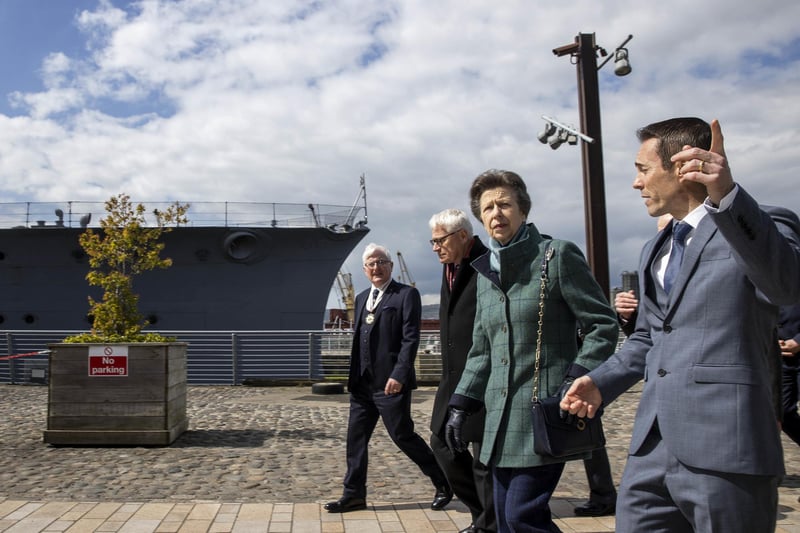 The Princess Royal during the reopening of HMS Caroline and the Pumphouse at Alexandra Dock, in the Titanic Quarter, Belfast, following an extended period of closure due to the covid pandemic. Picture date: Tuesday April 25, 2023. PA Photo. Photo credit should read: Liam McBurney/PA Wire