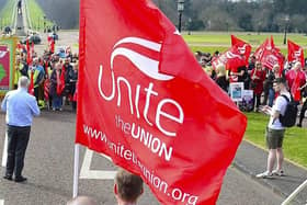 Members of the Unite union protesting at Stormont in 2022. Arthur Allison - Pacemaker