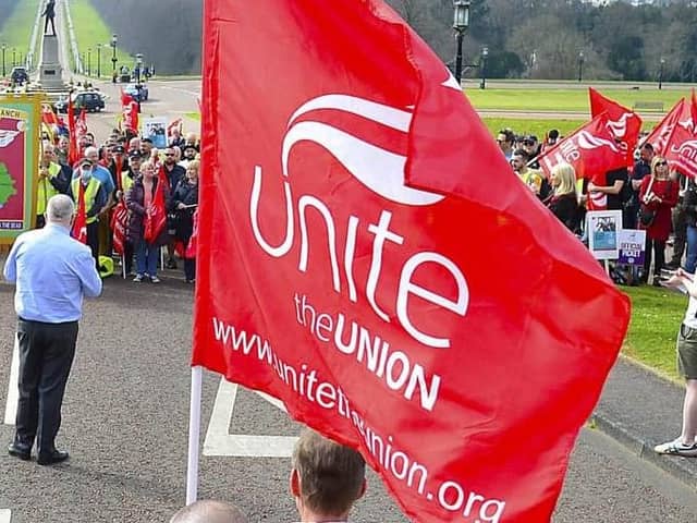 Members of the Unite union protesting at Stormont in 2022. Arthur Allison - Pacemaker
