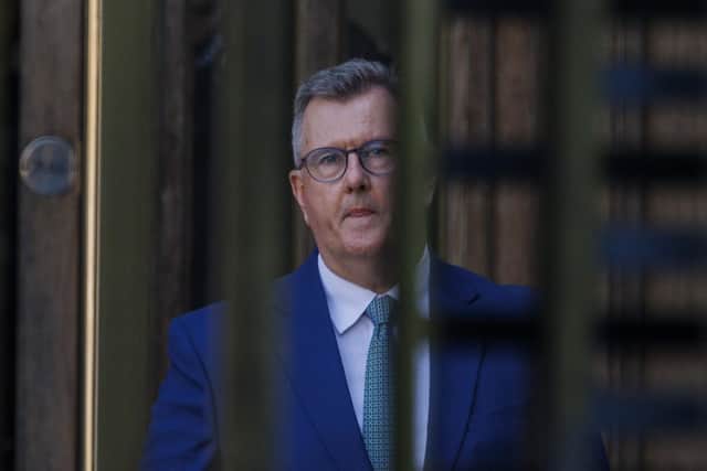 Jeffrey Donaldson leaving Newry Crown Court during his trial in May.