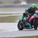 Korie McGreevy high-sided off his McAdoo Kawasaki machine in the wet in the Supersport race at Bishopscourt in Co Down. Picture: Rod Neill/Pacemaker Press