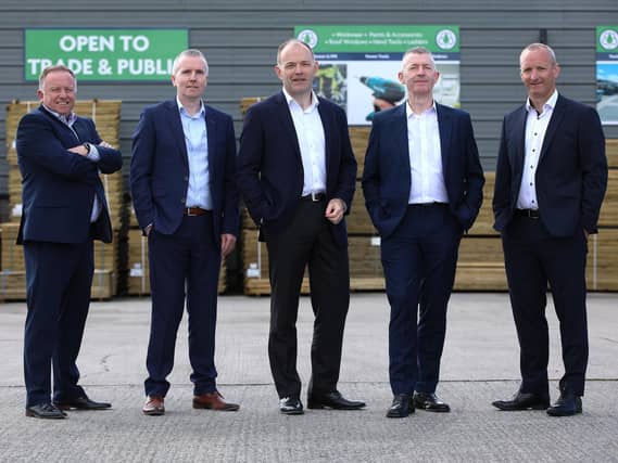 One of Northern Ireland’s leading Builders Merchants Groups has made strategic appointments at the top of the business to further enable expansion across the island and drive growth. Pictured are Pat Moore, Martin Farrell, James Higgins, Brendan Sammon, Peter Kelly