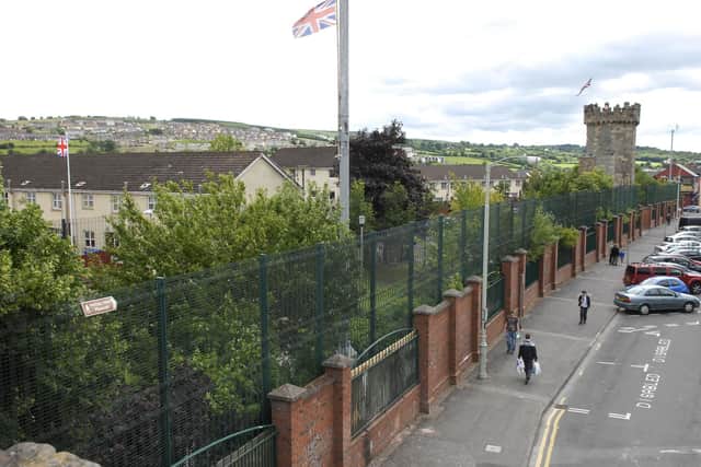 The "peace wall" at Bishop Street which protects the Fountain Estate in Londonderry.