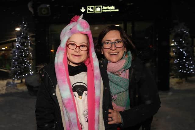 Mairead Moore with mum Evonne, from Coleraine, arrive in Lapland. Pic by Declan Roughan dvrphoto@me.com