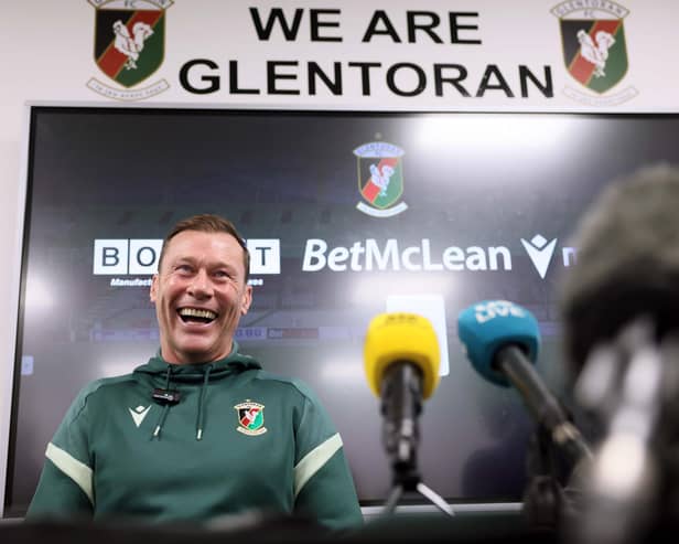 Duncan Ferguson sharing a smile with the media after Glentoran's confirmation of his appointment as first-team manager. (Photo by Stephen Davison/Pacemaker Press)