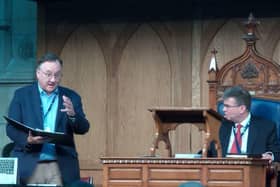 Clerk of the Presbyterian General Assembly, Rev Trevor Gribben, (left) and Moderator Rev Sam Mawhinney taking part in proceedings on Saturday.
