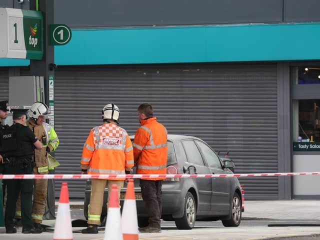 PACEMAKER BELFAST  07/05/2024Firs investigation officers and PSNI at Boucher Crescent in Belfast is closed due to a fire at a filling station in the area. Diversions are in place at Boucher Road and Glenmachan Place.