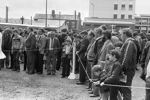 Viewing the judging of cattle from ringside at the Enniskillen (Fermanagh) Show in August 1982. Picture: Farming Life/News Letter archives