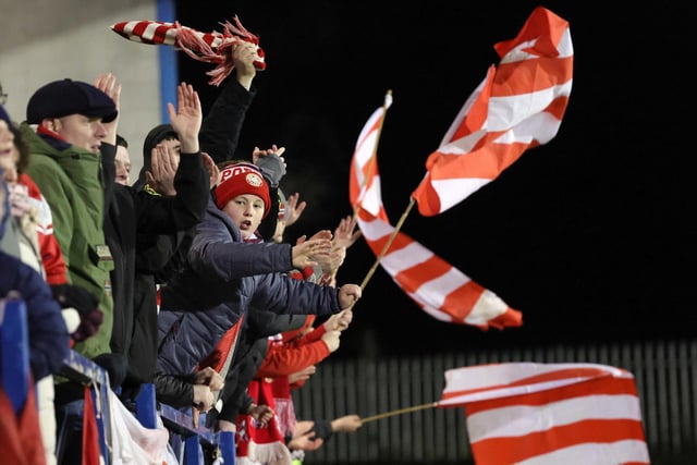 Portadown fans let their feelings known after reaching the BetMcLean Cup final following a 1-0 win against Glenavon