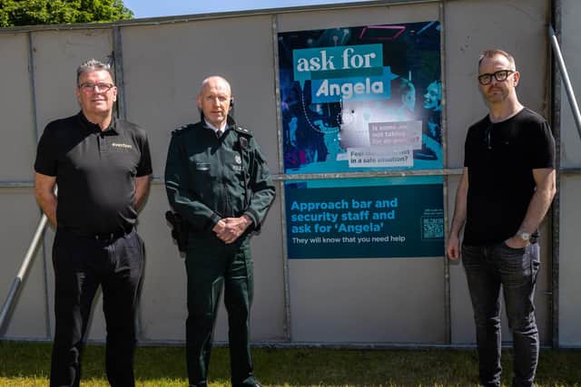 Pictured from left to right are: Andy McGowan, from EventSec, chief superintendent David Beck and Joe Dougan, Belsonic promoter
