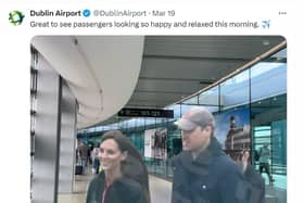 Screengrab of the X post by Dublin Airport - posted last Tuesday - which the TUV have said was "mocking" the Royal couple. Kate announced on Friday that she is receiving treatment for cancer.